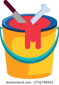 Ein Vektorbild eines Lackeimers mit einem Messer daneben, das Kunstmaterialien für kreative Projekte zeigt.