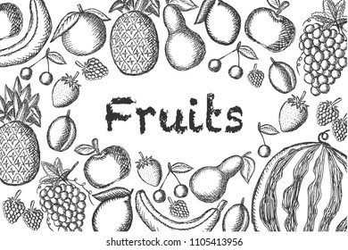 Vector image of painted fruits on a light background. Graphic illustration.