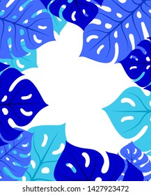 Vector image of painted leaves of blue shades forming a frame