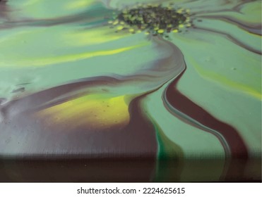 Vector image painted picture  Side view  Drawing technique    Fluid Art  A flower in pastel green shades 