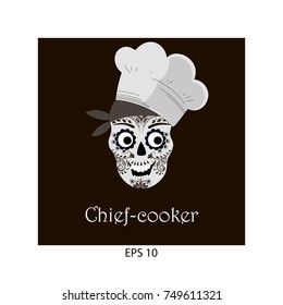 Vector image of painted skull of Chief-cooker. For restaurant icon, menu, tatoo or element of design.