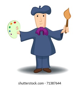 Vector image of painter with paintbrush and palette.