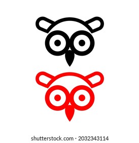 Vector image of a pair of black and red owl heads. Commonly used for logos.