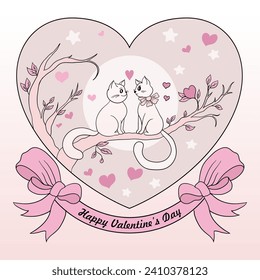 vector image of a pair of cats falling in love celebrating Valentine's Day to be used in posters, pictures, illustrations, banners, covers and others