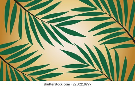 Vector image of palm leaves on a golden background. Palm leaves pattern