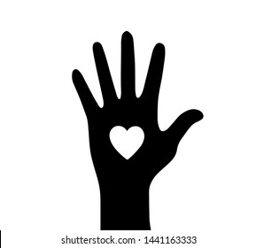 Vector image of palm silhouette with white heart inside