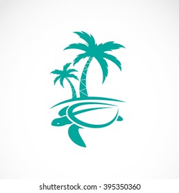 Vector image of  palms tree and turtle