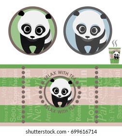 Vector image of a panda. Design of a paper tea cup.