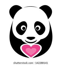 Vector image of an panda and pink heart