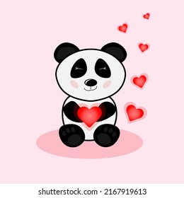 Vector image of an panda and pink heart