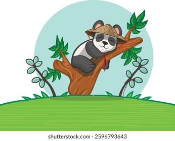vector image of panda sleeping on a tree