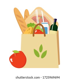 Imagen vectorial de una bolsa de papel con comida.