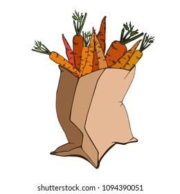 Vector image of a paper bag for shopping with carrots.