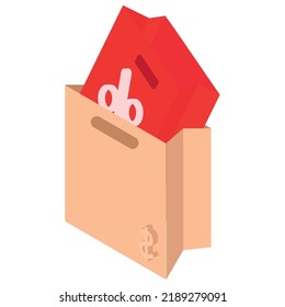 imagen vectorial, bolsa de papel con iconos de compra.