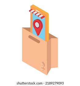 vector image, paper bag with shopping icons.