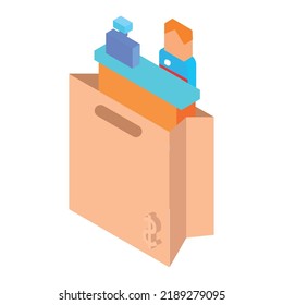 vector image, paper bag with shopping icons.