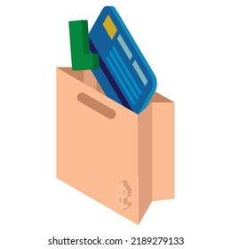 vector image, paper bag with shopping icons.