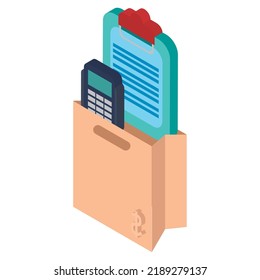 imagen vectorial, bolsa de papel con iconos de compra.