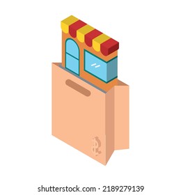 vector image, paper bag with shopping icons.