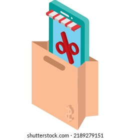 vector image, paper bag with shopping icons.