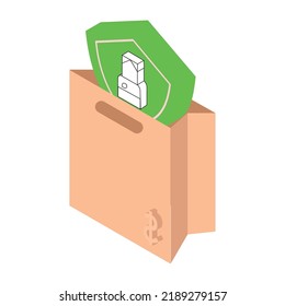 imagen vectorial, bolsa de papel con iconos de compra.