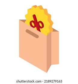 vector image, paper bag with shopping icons.