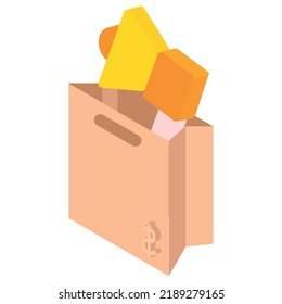 vector image, paper bag with shopping icons.