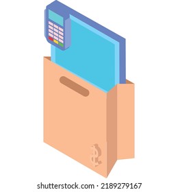vector image, paper bag with shopping icons.