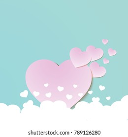 vector image paper hearts of a pink hue on a turquoise background