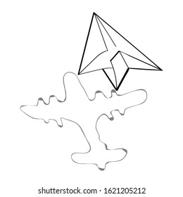 vector image of paper plane with shadow of airliner in outlines