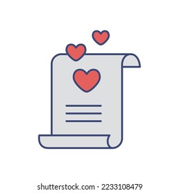 icono de pergamino de imagen vectorial con corazones en fondo blanco
