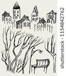 Vector image of a park bench in the old town