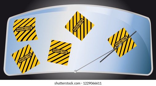 vector image of Parking fines on the front glass of the car
