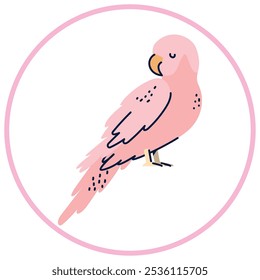 Vector image of parrot icon inside a circle with pink line