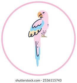 Vector image of parrot icon inside a circle with pink line