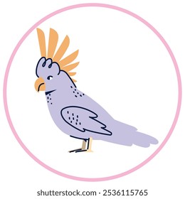 Vector image of parrot icon inside a circle with pink line