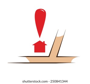 Vector image of part of a map with a house and a pointer