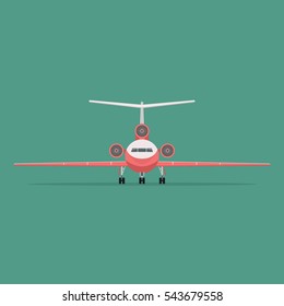 Vector image of a passenger plane in flat style. Front view.
