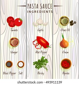 Vector image. The pasta sauce. Ingredients