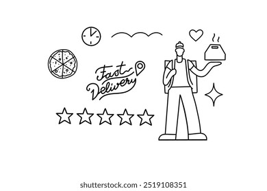 Vector image of the path, delivery topic. Doodle line graphics.