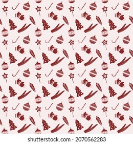 Vector Image Of A Pattern On The Theme Of Christmas And New Year In Red Tones