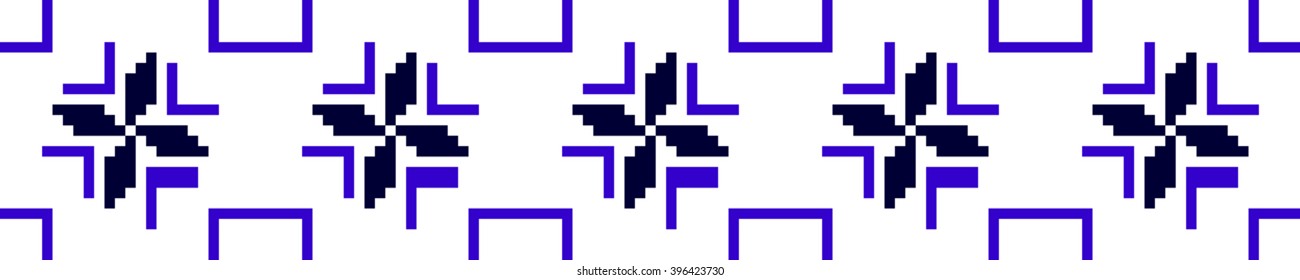 Vector Image. The pattern for seamless texture. Blue color. embroidery pattern. For border in textiles, design, presentations. pixel design