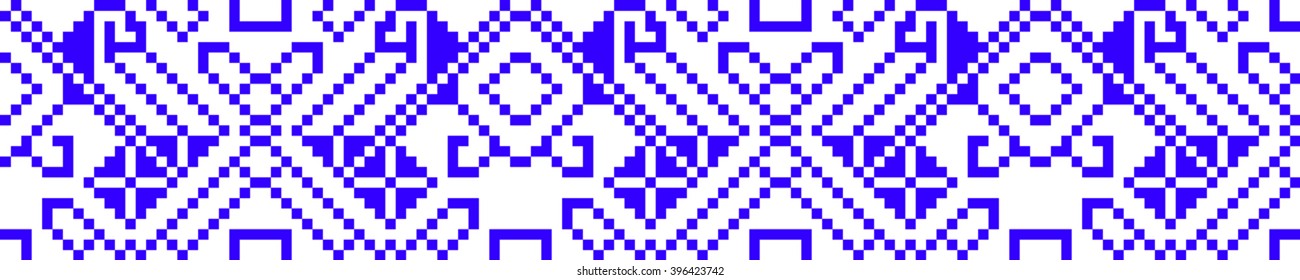 Vector Image. The pattern for seamless texture. Blue color. embroidery pattern. For border in textiles, design, presentations. pixel design