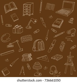 Vector image of a pattern of stationery for work and school