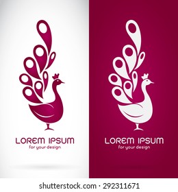 Vector image of an peacock design on white background and purple background, logo, symbol,