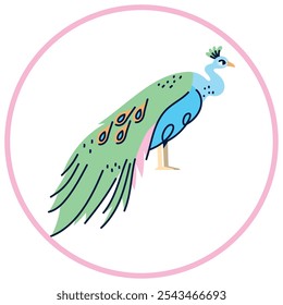 Vector Imagen del ícono del pavo real dentro de un círculo con línea rosa