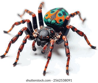 Vector image of a peacock spider on a white background.