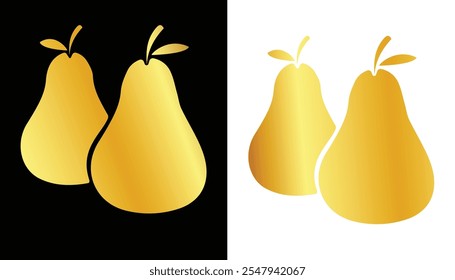 Vector Imagen de una planta de pera con subgrupos y hojas con una hermosa textura dorada sobre un fondo blanco y negro