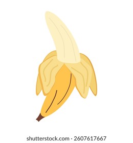 Vector image of a peeled banana on a clean white background. Minimalistic design with clear contours, perfect for packaging, labels, menus or healthy food advertising.