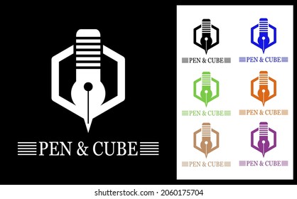 Vector image of a pen wrapped in a three-dimensional cube field. This image can be used for a logo, or for any print.